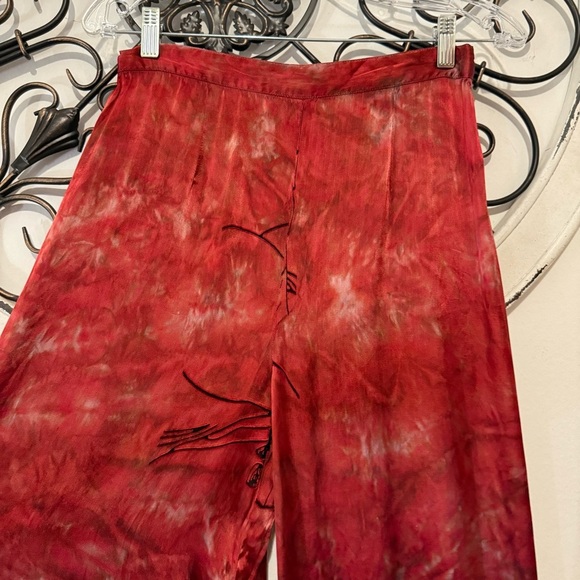 vtg Citron Santa Monica Red Silk Blend Art Print Wide Leg Pants Medium - Picture 5 of 12